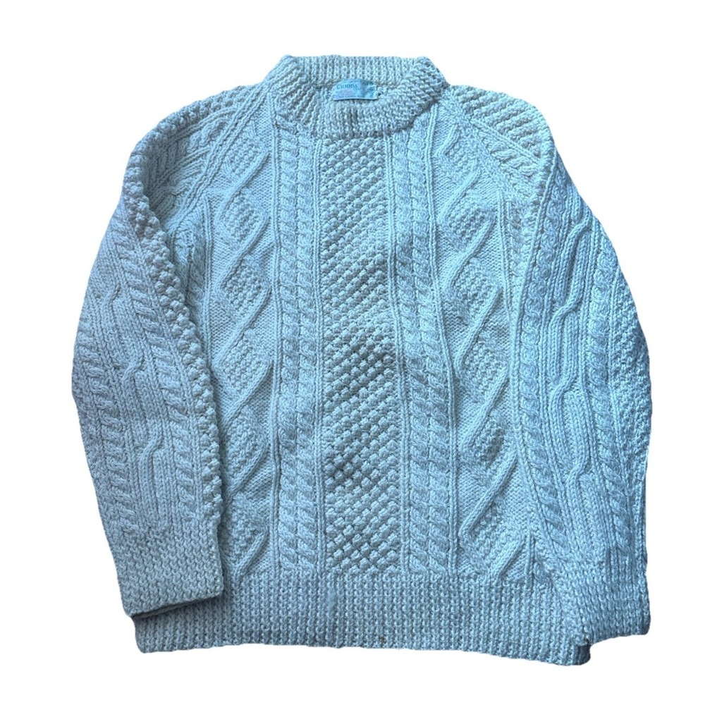 Triona Crafts Women's Irish Wool Knit Sweater Size L Chunky Winter Cabin